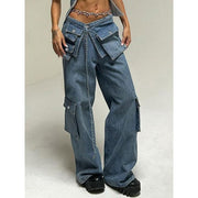 high-waisted baggy jeans with lace-up pockets, view 3 - MRSLM