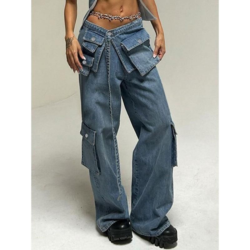 high-waisted baggy jeans with lace-up pockets, view 3 - MRSLM