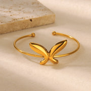 Butterfly cuff bracelet, gold stainless steel, view 3 - MRSLM