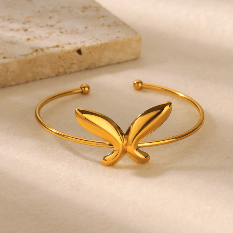 Butterfly cuff bracelet, gold stainless steel, view 3 - MRSLM