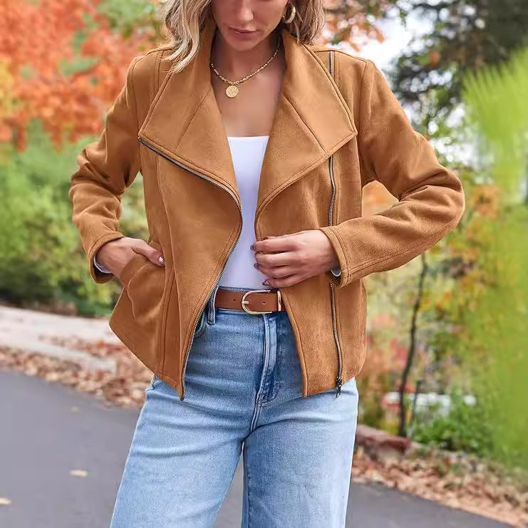 women's short suede motorcycle jacket - MRSLM