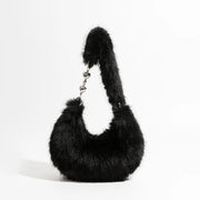 fuzzy faux fur half moon shoulder bag, view 6 - MRSLM