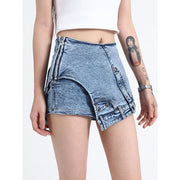 High-waist patchwork denim shorts, view 7 - MRSLM