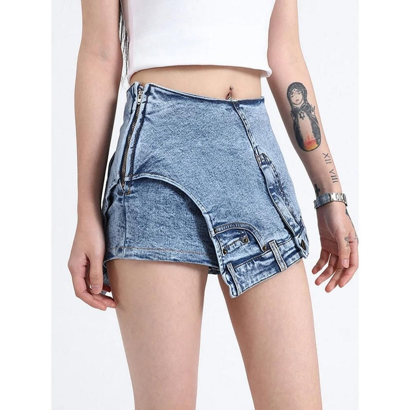 High-waist patchwork denim shorts, view 7 - MRSLM