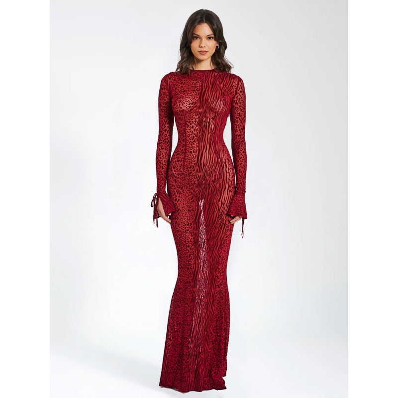 red striped backless maxi dress, view 2 - MRSLM