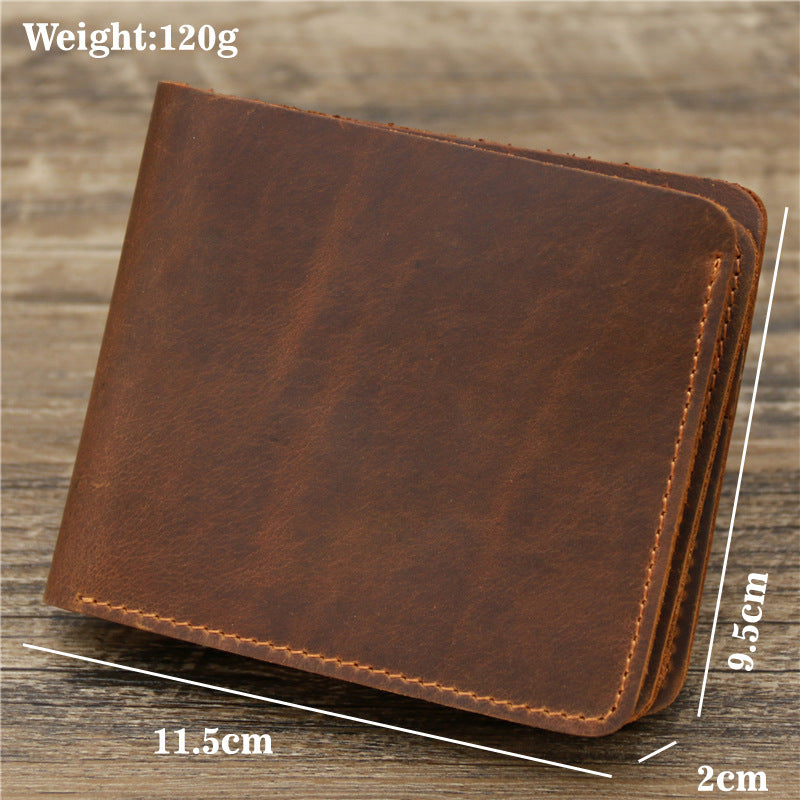 Men's crazy horse leather trifold wallet, view 5 - MRSLM