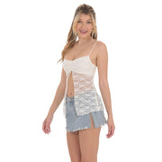 floral lace camisole top with bowknot, view 6 - MRSLM