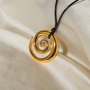gold spiral circle pendant necklace, view 5 - MRSLM