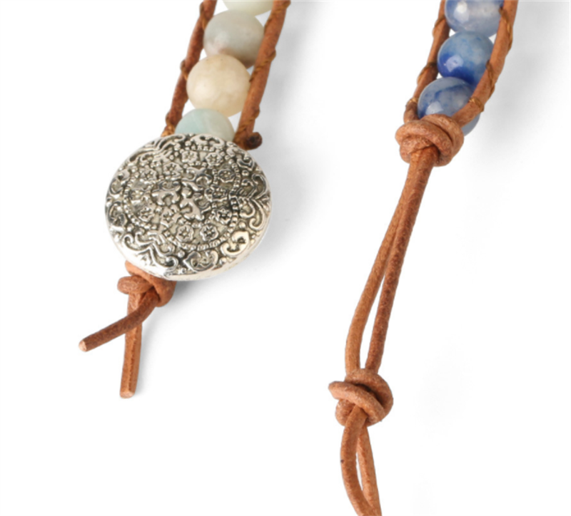 leather wrap blue aventurine bracelet, view 2 - MRSLM