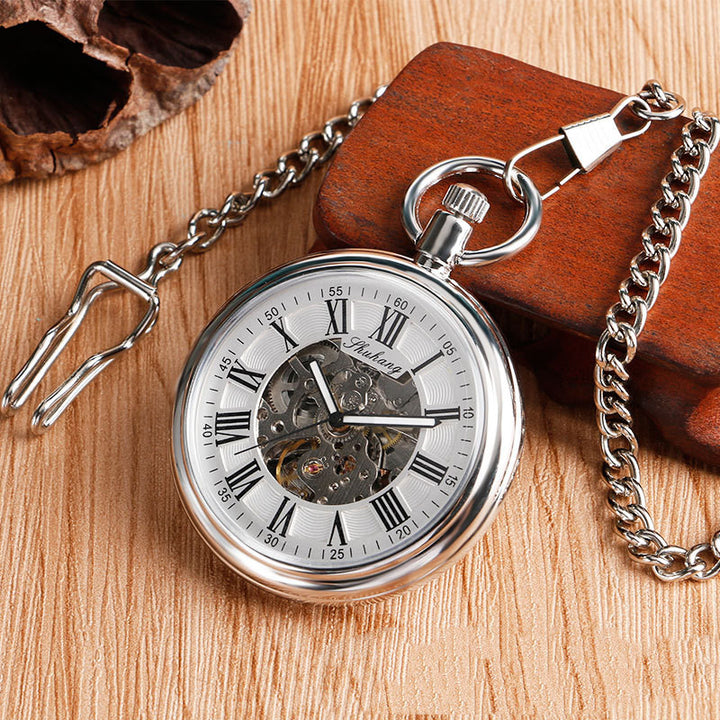 Creative Straight Plate Without Cover Roman Literal Automatic Mechanical Pocket Watch