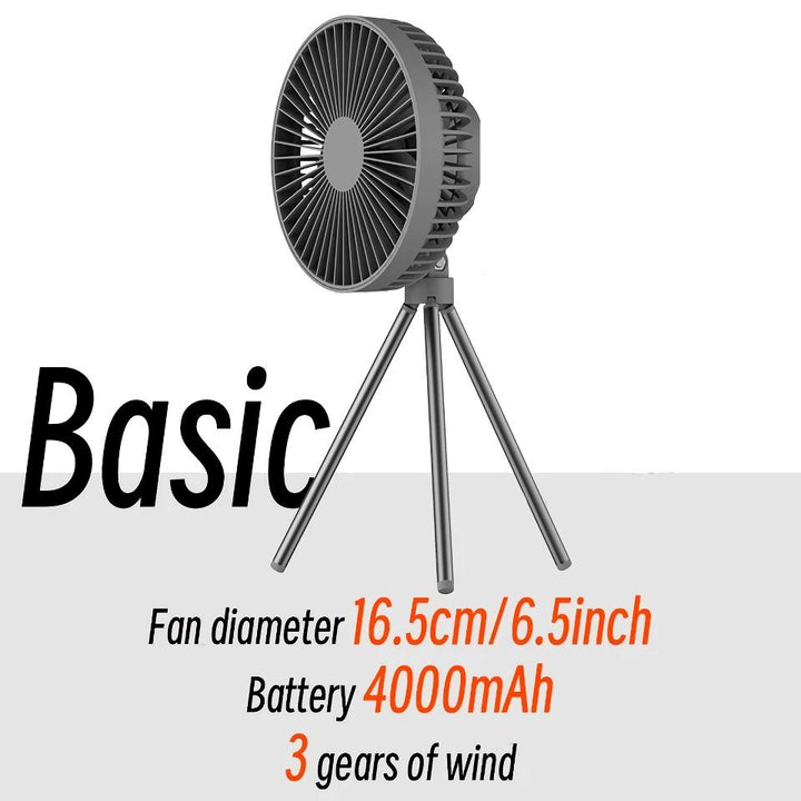 Rechargeable 10,000mAh Camping Fan with LED Lighting and Power Bank