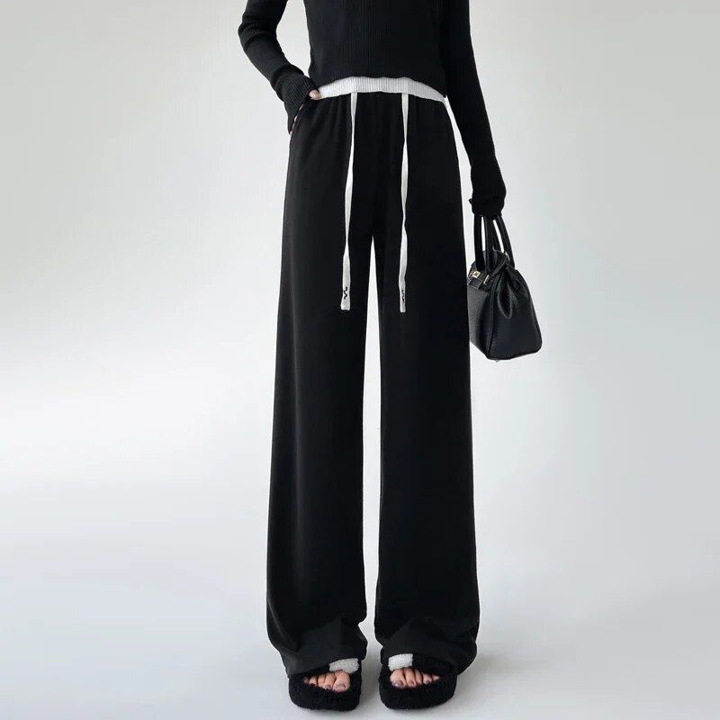 high-waist drawstring wide leg pants, view 2 - MRSLM