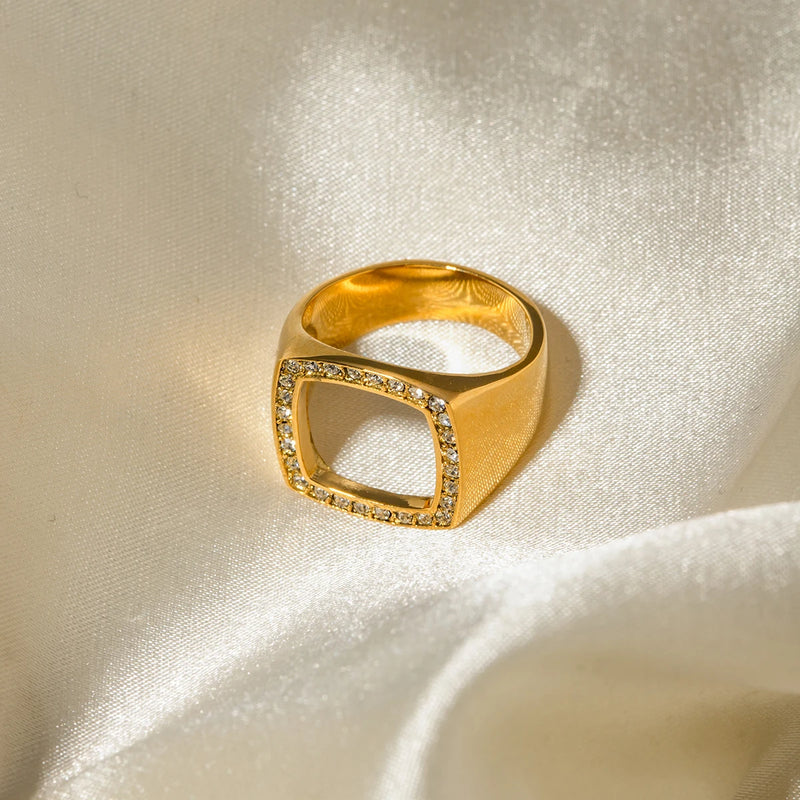 18k gold plated chunky square ring, view 5 - MRSLM