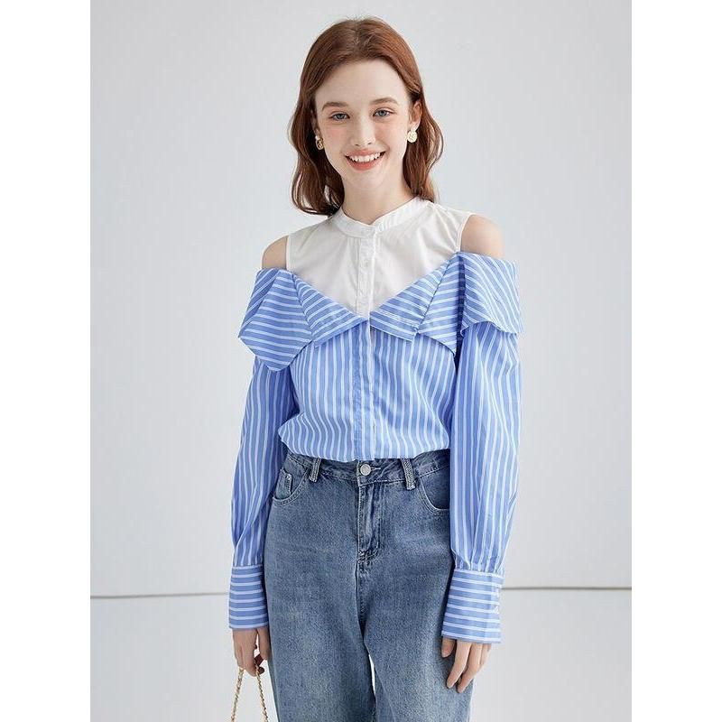 striped off-shoulder blouse, view 2 - MRSLM