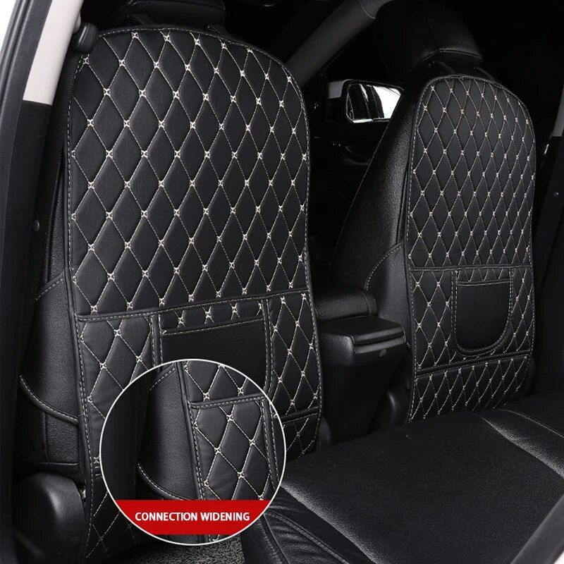 Deluxe PU Leather Car Seat Back Protector with Storage