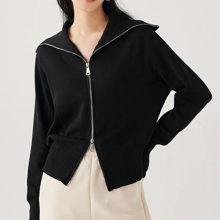 black silk-cotton blend cardigan with zipper - MRSLM