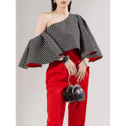 off-shoulder butterfly sleeve printed blouse, view 5 - MRSLM