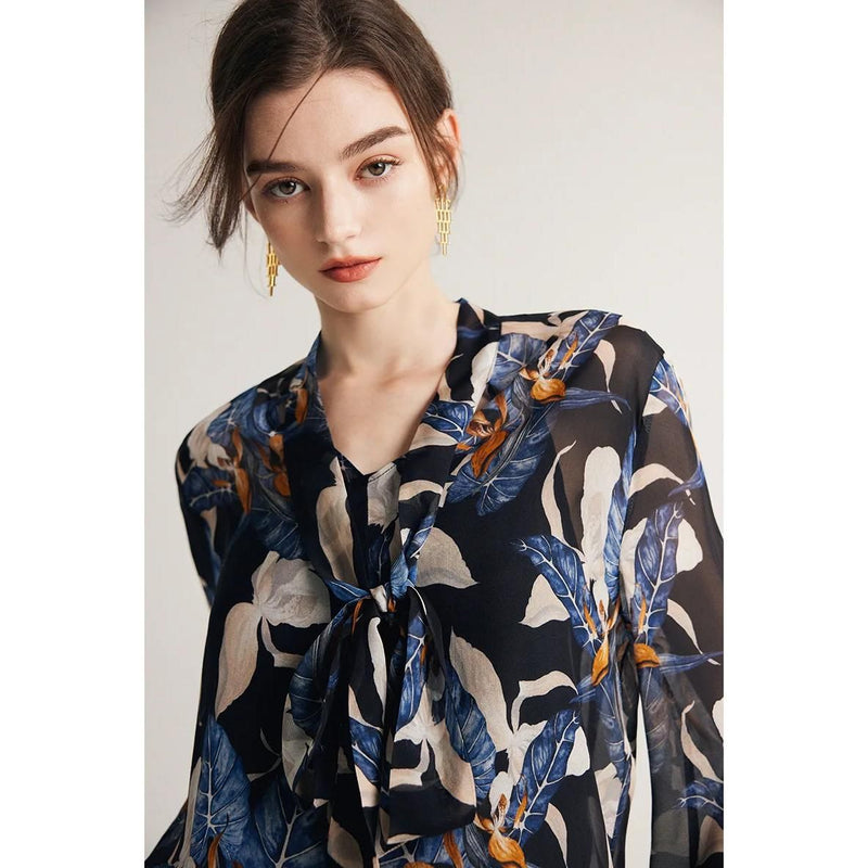 Silk-blend bow collar blouse, view 7 - MRSLM