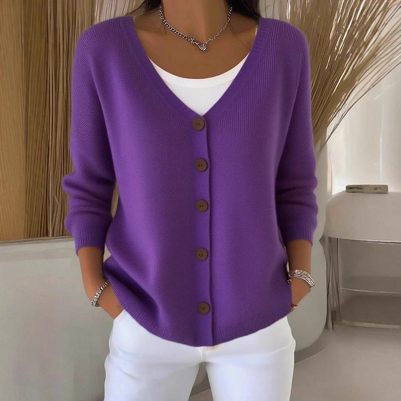 women's solid color button cardigan - MRSLM