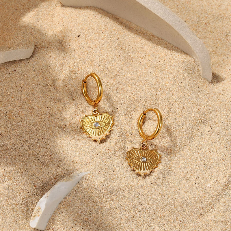 evil eye peach heart earrings, view 3 - MRSLM