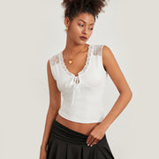 lace trim crop tank top, view 6 - MRSLM