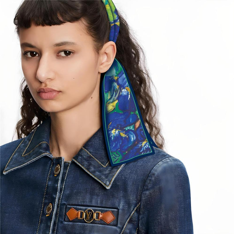 skinny silk scarf with art print, view 12 - MRSLM