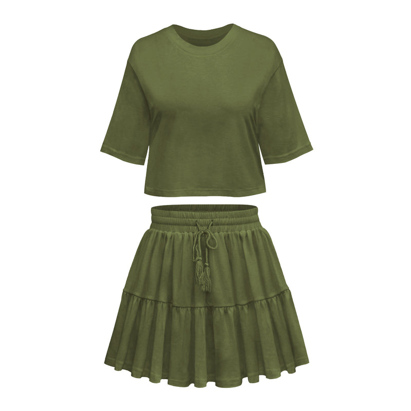 loose crew neck top and skirt set, view 10 - MRSLM