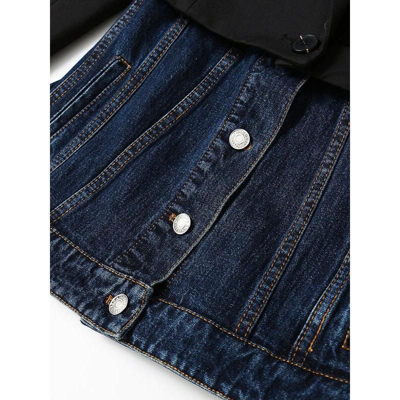 patchwork denim blazer for women, view 7 - MRSLM