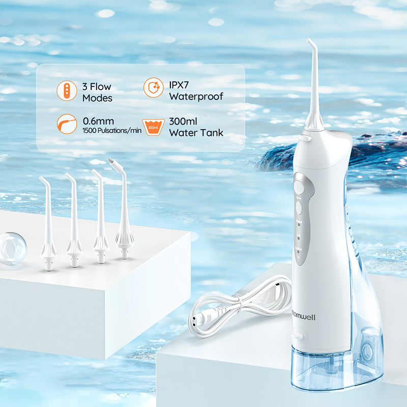 rechargeable water flosser with 4 nozzles, view 3 - MRSLM