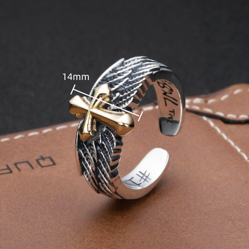 men's cross wings 925 silver ring, view 2 - MRSLM