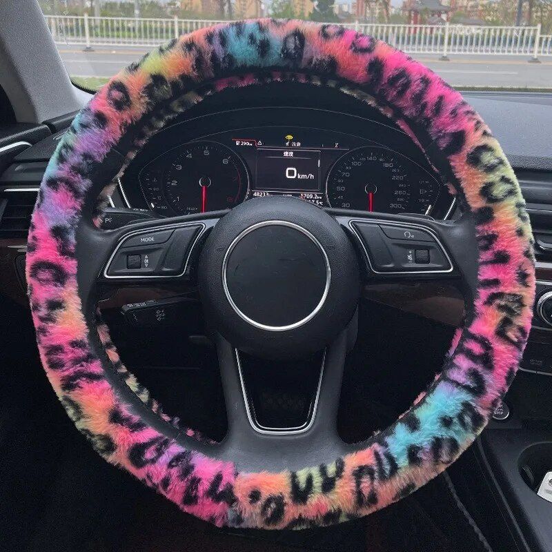 Universal Plush Leopard Car Steering Wheel Cover