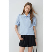 petal placket bubble sleeve top, view 4 - MRSLM