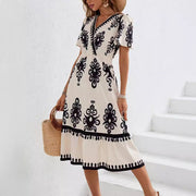 floral print puff sleeve wrap dress, view 5 - MRSLM