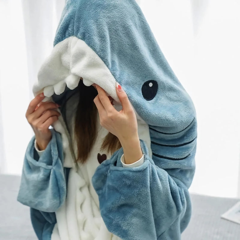 shark sleeping bag pajamas and shawl, view 3 - MRSLM
