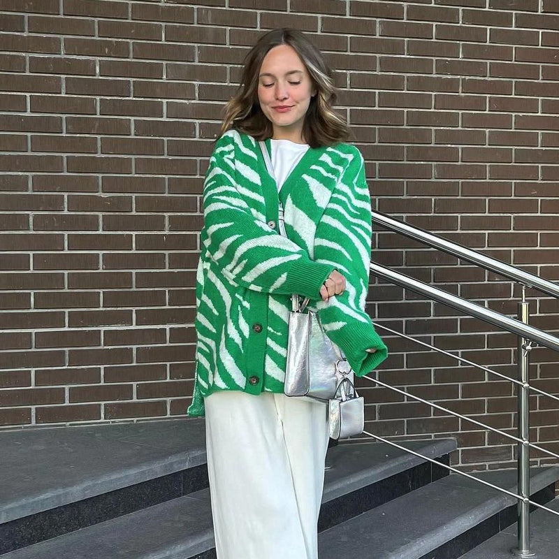 vintage print knitted cardigan, view 4 - MRSLM