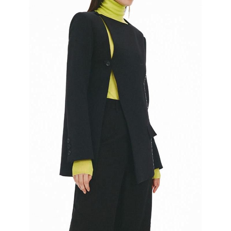 women's black asymmetric blazer, view 3 - MRSLM
