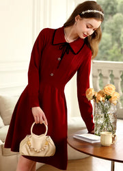red long sleeve knitted dress, view 3 - MRSLM