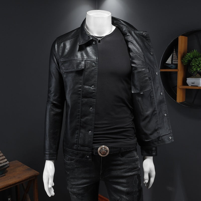 men's lapel pu leather coat, view 4 - MRSLM
