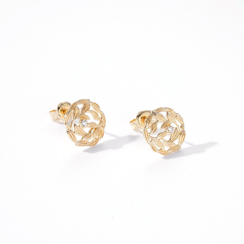 14K gold plated fallen leaf earrings, view 4 - MRSLM