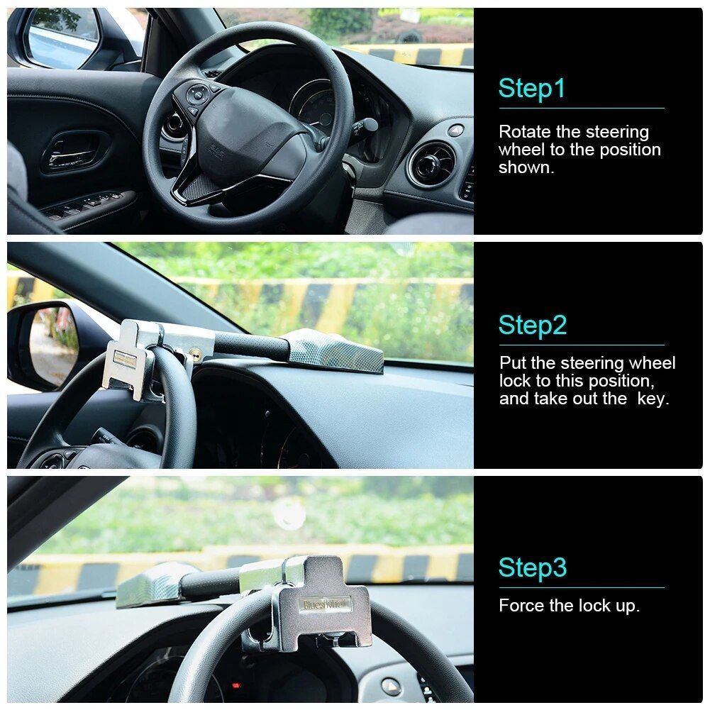 Universal Car Steering Wheel T-Lock with Alarm System