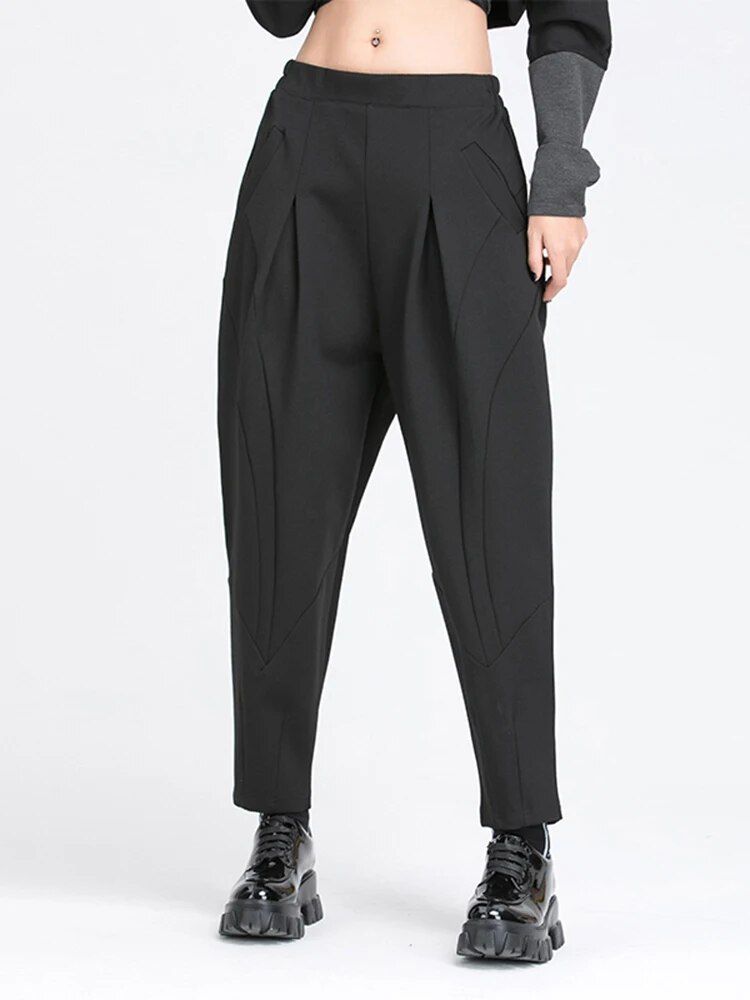 high elastic waist black harem trousers, view 2 - MRSLM
