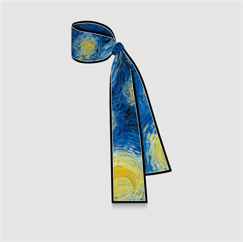 skinny silk scarf with art print, view 2 - MRSLM