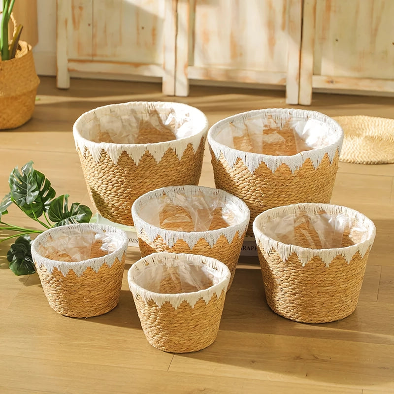 handmade woven planter basket, view 7 - MRSLM