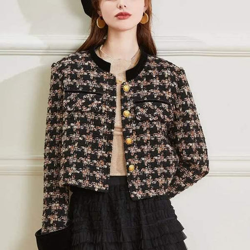 retro plaid long sleeve office coat - MRSLM