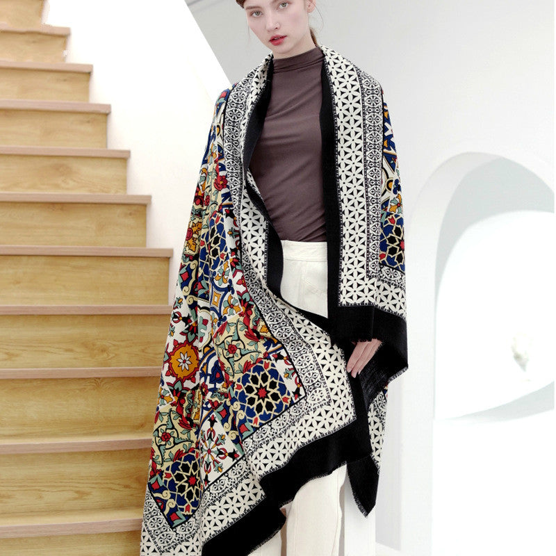 Wool pashmina poncho shawl, view 3 - MRSLM