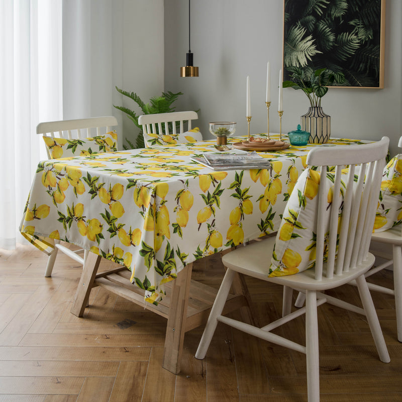 lemon print yellow polyester tablecloth and cushion cover, view 2 - MRSLM