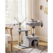 smoky gray cat tree with padded perch, view 3 - MRSLM