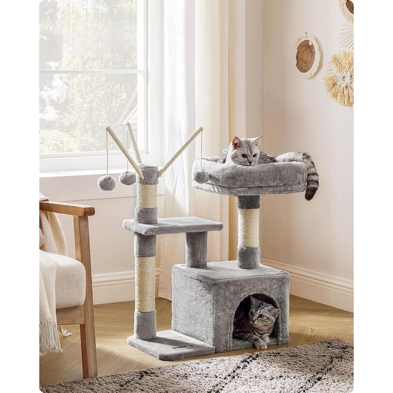 smoky gray cat tree with padded perch, view 3 - MRSLM