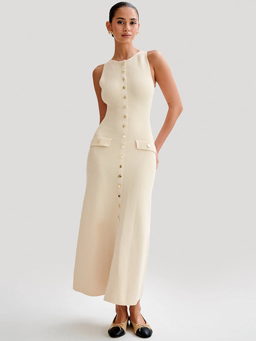 Sleeveless buttoned maxi dress, view 2 - MRSLM