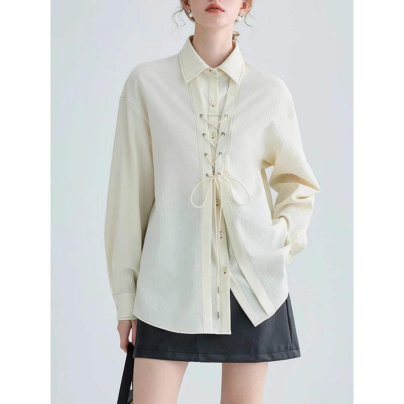 lace-up long sleeve blouse, view 5 - MRSLM